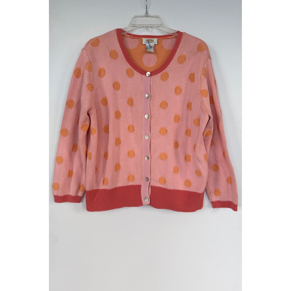 Talbots Woman Petites Pink Orange Polka Dot Cotton Cardigan Sweater 1X Preppy - Picture 3 of 8